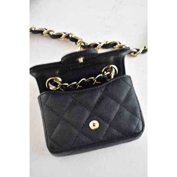 Chanel 21B Black Caviar Mini Chain Classic Gold Card Belt Waist Necklace Bag - Picture 11 of 12